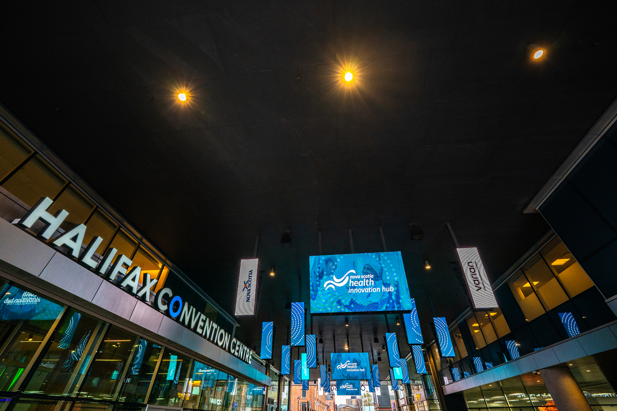 An tv screen at the Halifax Convention Centre says Nova Scotia Health Innovation Hub