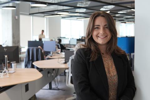 Nurse and clinical innovation manager Ronni Bellefontaine smiles in a portrait taken in the Nova Scotia Health Innovation Hub.