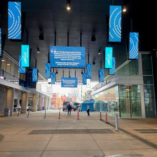 screens with innovation hub logo